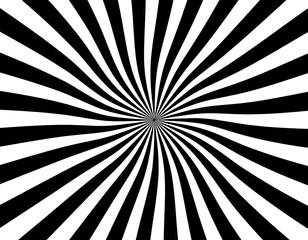 Black and white optical illusion with radiating, curved stripes