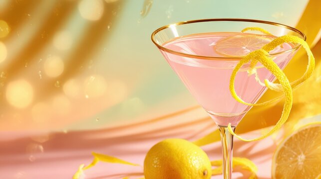 Pink Cosmopolitan Cocktail with Lemon Zest - Powered by Adobe