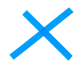 Obraz premium Cross made of blue masking tape strips on white background