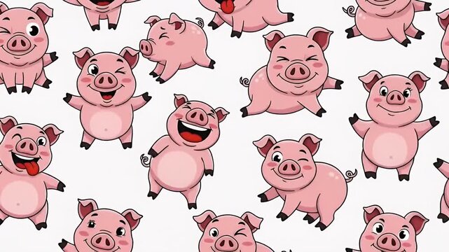 Cute Cartoon Pigs Animated Pattern Background Footage
