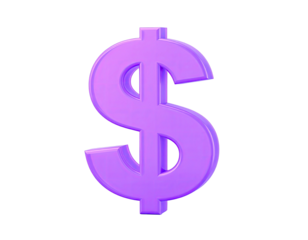 A glossy, purple dollar sign isolated on a black background