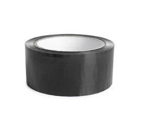 Black adhesive tape roll on white background
