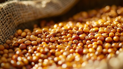 Caffeine beans and freshly roasted coffee with texture, representing organic and sustainable coffee production in Brazil. This close-up focuses on the natural harvest of brown, Generative AI
