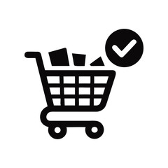 Shopping cart with checkmark icon for online shopping