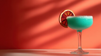Turquoise Cocktail with Blood Orange Wheel