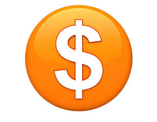 Obraz premium Glossy, orange button icon with a large, white dollar sign in the center