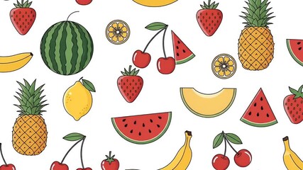 Colorful Fruit Pattern Loop with Banana Watermelon Pineapple Strawberry Lemon Cherry