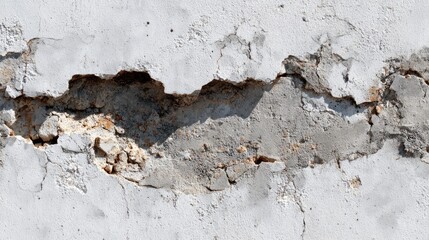 Chipped concrete wall texture, broken edges exposing aggregate, rough damage detail 