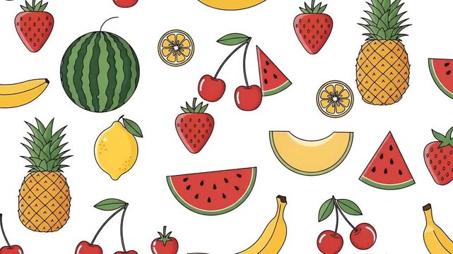 Colorful Fruit Pattern Loop with Banana Watermelon Pineapple Strawberry Lemon Cherry