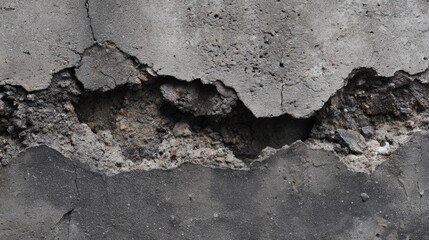 Chipped concrete wall texture, broken edges exposing aggregate, rough damage detail 