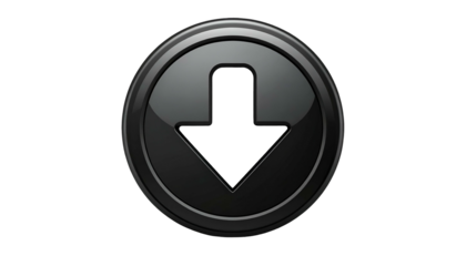 A glossy, gray-toned arrow pointing down, encapsulated in a dark circle, on a black background