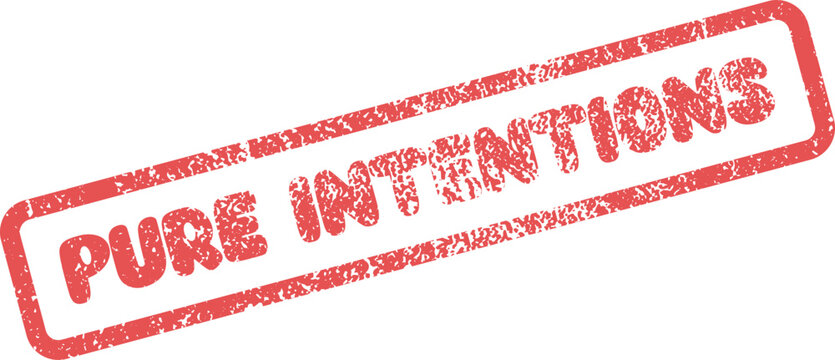 Red authentic rubber stamp with the message Pure Intentions signifies honesty, integrity, and clear purpose