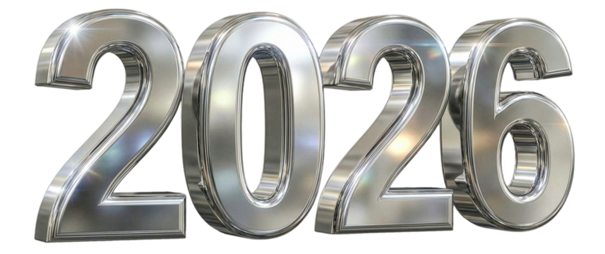 Silver Chrome 2026 Number Mirror Reflection 3D Transparent PNG - Powered by Adobe