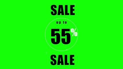 Sale sign animation up to 55 off on bright green background, continuous video clip