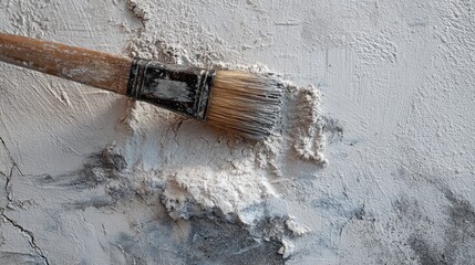 Close up of brush strokes on cement render, artistic application, plaster texture