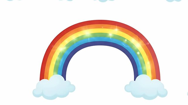 Colorful Pixelated Rainbows Arching Over Soft Clouds