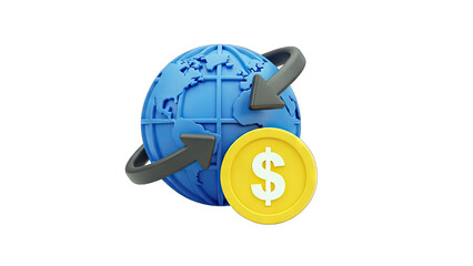 3D Global Finance and Exchange Concept on transparent background
