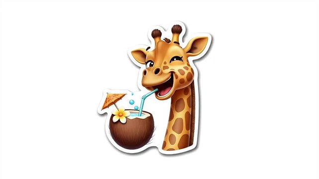 Cute Giraffe Drinks Coconut Cocktail Beach Vibe Tropical Summer Fun