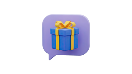 3D Gift icon in a chat bubble on transparent background