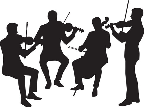Black silhouette of a string quartet playing instruments