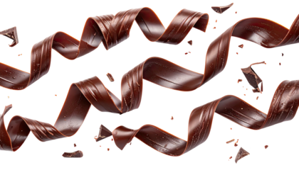 Dark, glossy ribbons of delicious treat float against a stark black background