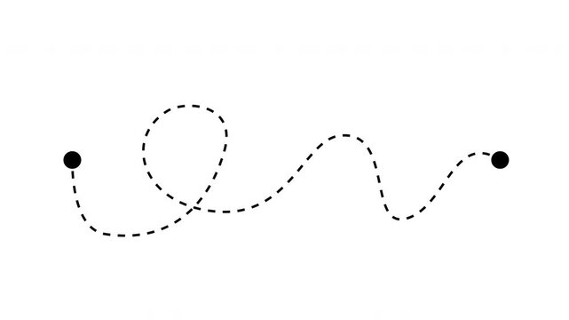 Dotted line path animation on white background, two point location with dash line trace. 4K Alpha Channel