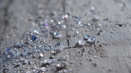 Concrete wall with embedded glass bits, sparkling details in grey cement 