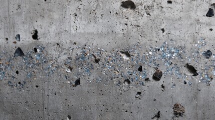 Concrete wall with embedded glass bits, sparkling details in grey cement 