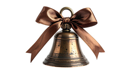 Bronze bell adorned with brown satin ribbon
