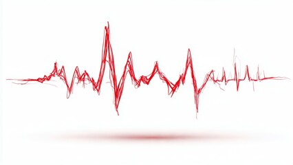 Red cardiogram heartbeat line drawing on a white background with shadow, representing health and life.