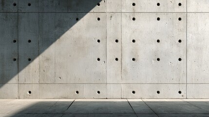 Concrete wall with tie holes, regular dot pattern from construction, brutalist feature