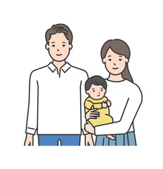 家族のイラストベクター素材（2世代3人）