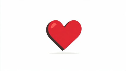 Simple 3D Red Heart Icon with Shadow and Highlight on White Background