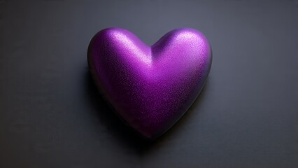Fototapeta premium Shiny Purple Heart Shape Object on Dark Textured Background, Romantic Symbol, Love Concept