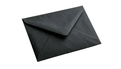 Angled studio shot of a closed, black envelope on a black background