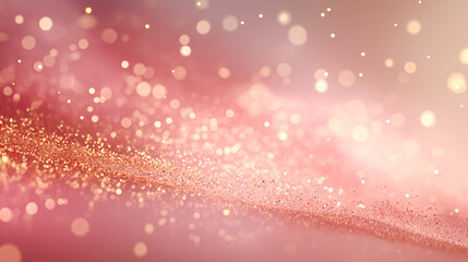 Dreamy pink and gold glitter background with bokeh light effects, ideal for luxury branding, festive design, or elegant celebration themes. Soft focus and sparkling texture add depth.