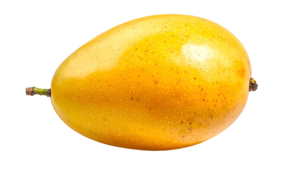 A single, oval-shaped fruit with yellow skin and small red spots, stem on black