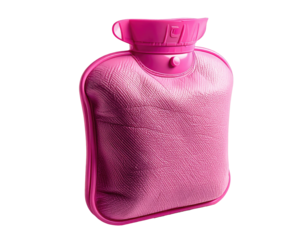 A textured, pink, rectangular rubber water bottle, seen from above, isolated