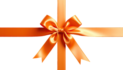 Glossy orange ribbon tied in a decorative bow, against a black background