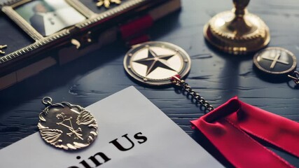 Military recruitment invitation with medals on desk