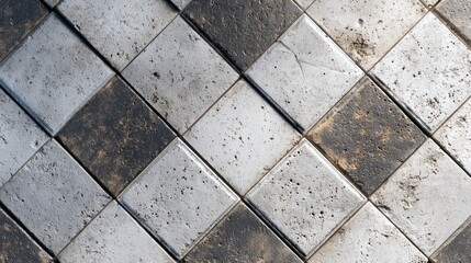 Diamond pattern textured concrete, stamped cement surface, decorative background 