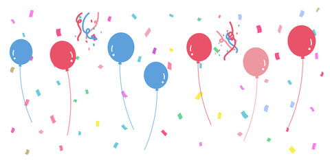 カラフルな風船と紙吹雪のフレーム　ベクター背景素材　パーティー