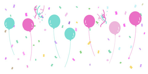 カラフルな風船と紙吹雪のフレーム　ベクター背景素材　パーティー