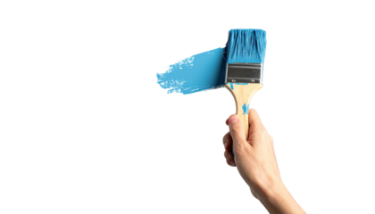 Hand painting blue stroke with brush on black background