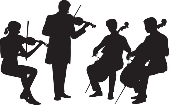 Silhouette string quartet playing music musicians orchestra