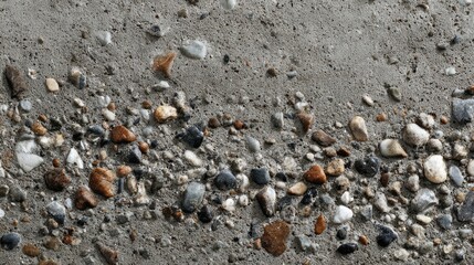 Exposed aggregate concrete texture, rough cement surface embedded with small stones and pebbles, tactile construction material background, even lighting, high definition detail 