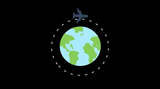 plane flying around earth in space animation, motion animation