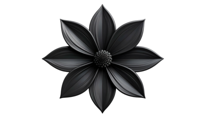 A stylized, monochromatic flower rendered in a smooth, metallic-like gray on black background