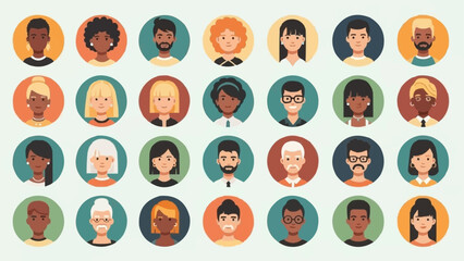 Diverse Group of People Avatars in Circular Frames.
