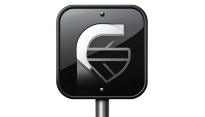 Black and silver abstract badge with a reflective sheen